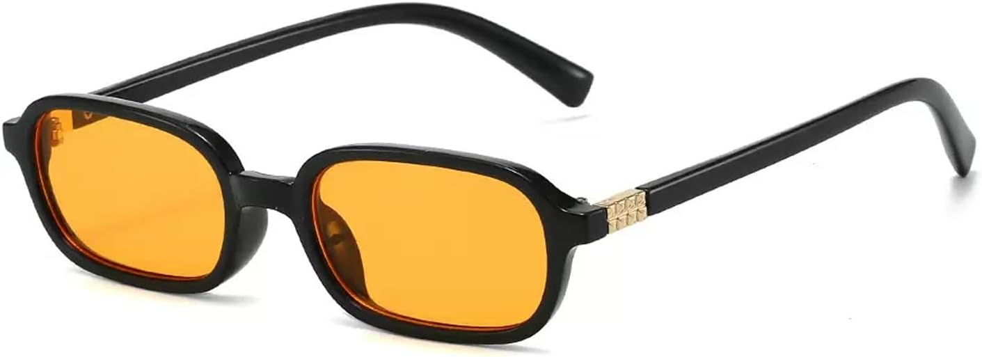 

Прямоугольные солнцезащитные очки для женщин, модный стильный дизайн, маленькие узкие, в стиле ретро 90-х, рейв. Прямоугольные солнцезащитные очки для женщин и мужчин VOLZIOTUS, Black Frame Orange Lens