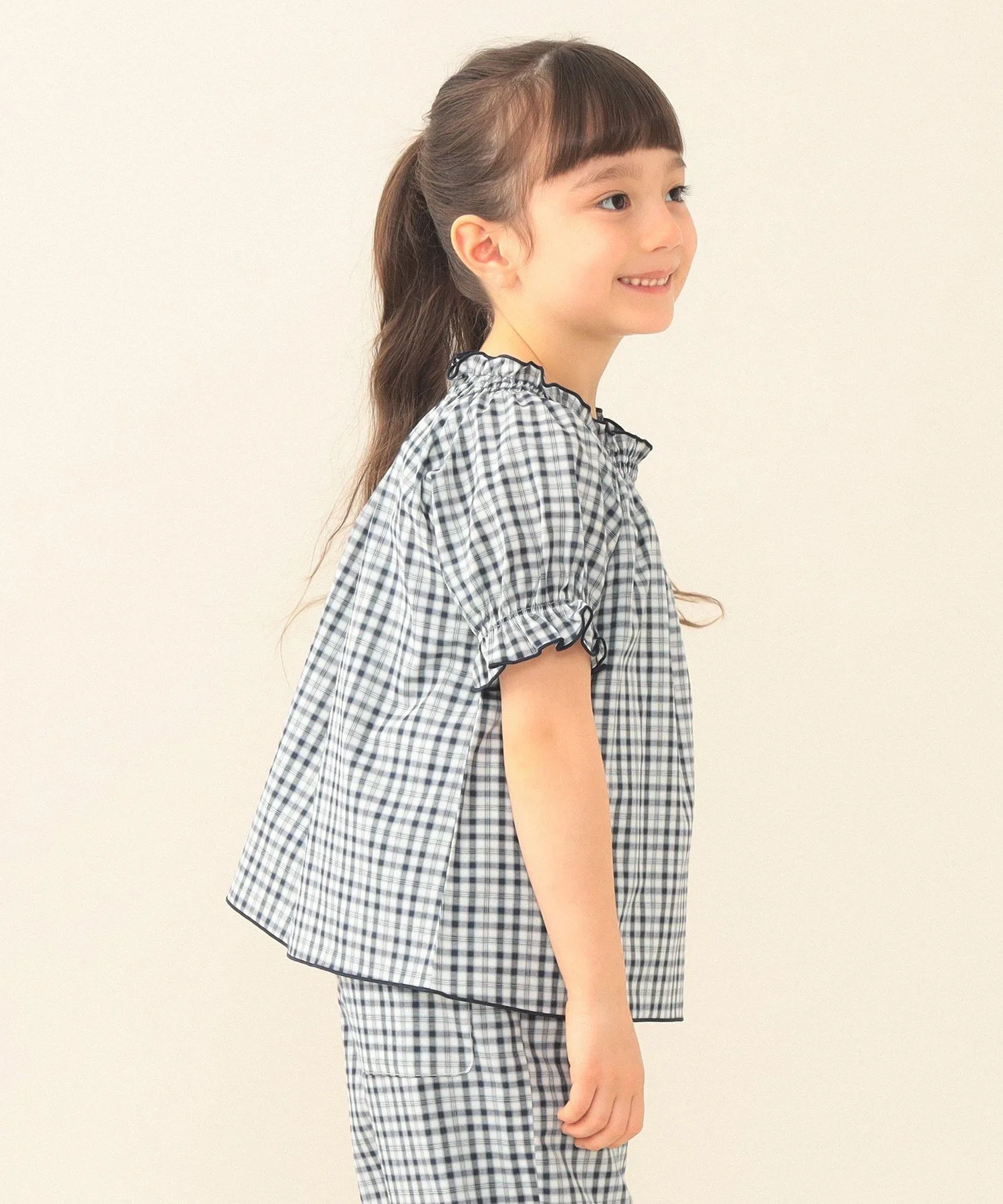 Блузка в клетку, весна-лето 2026 (90-130 см) Beams Mini, NAVY CHECK — фото 2