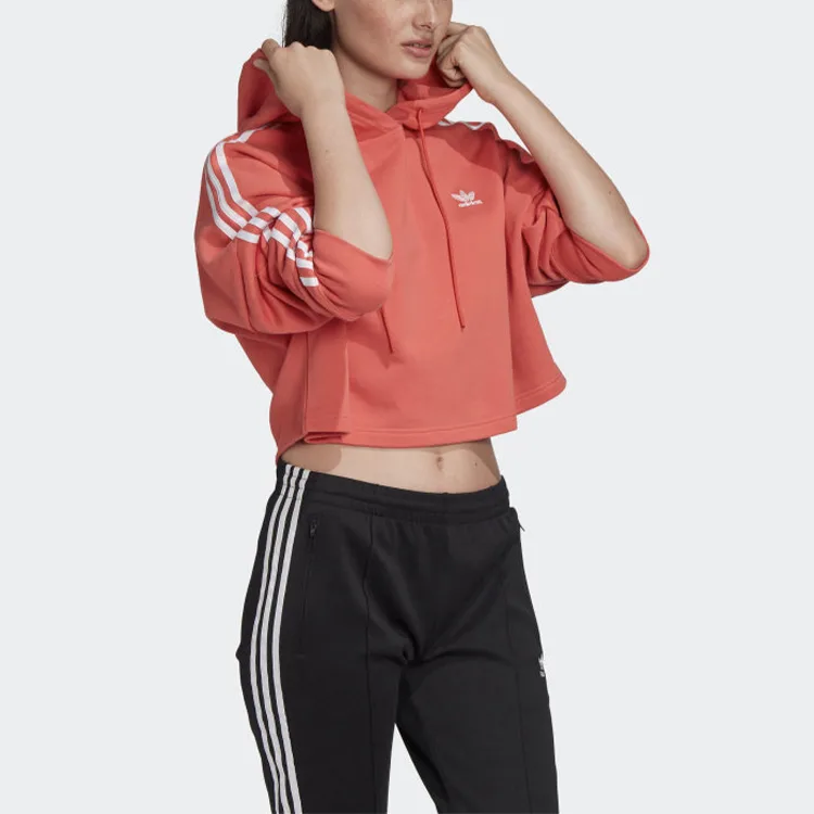 Adidas Originals Кроп худи Originals Trefoil женская "Trace Scarlet / White" — фото 4