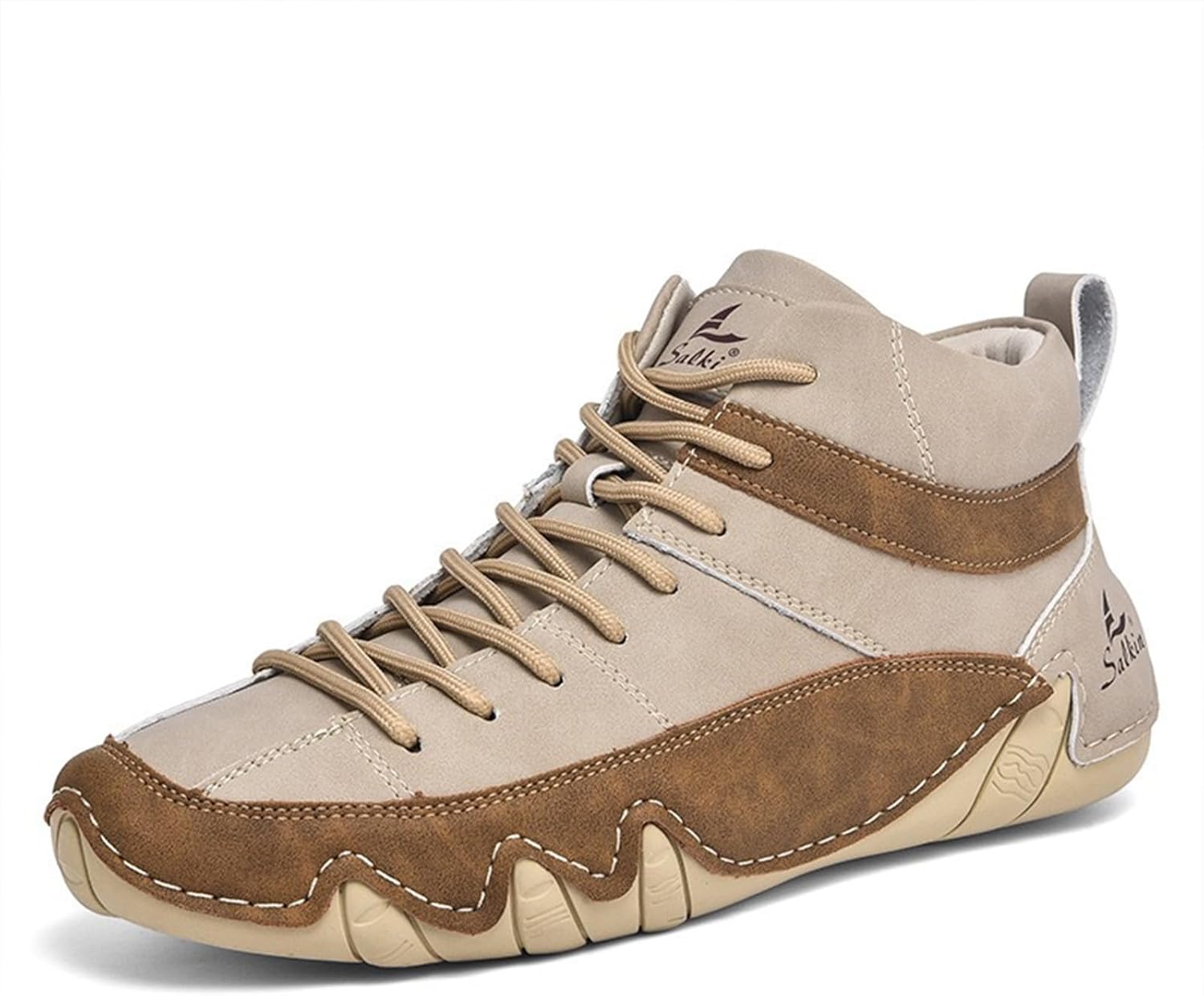 

Мужские кожаные теплые ботинки с ручной прошивкой, на щиколотку, с круглым носком, мягкой подошвой, противоскользящие, на шнуровке, повседневные, походные, подходят для осенних прогулок и работы Ghibhna, хаки