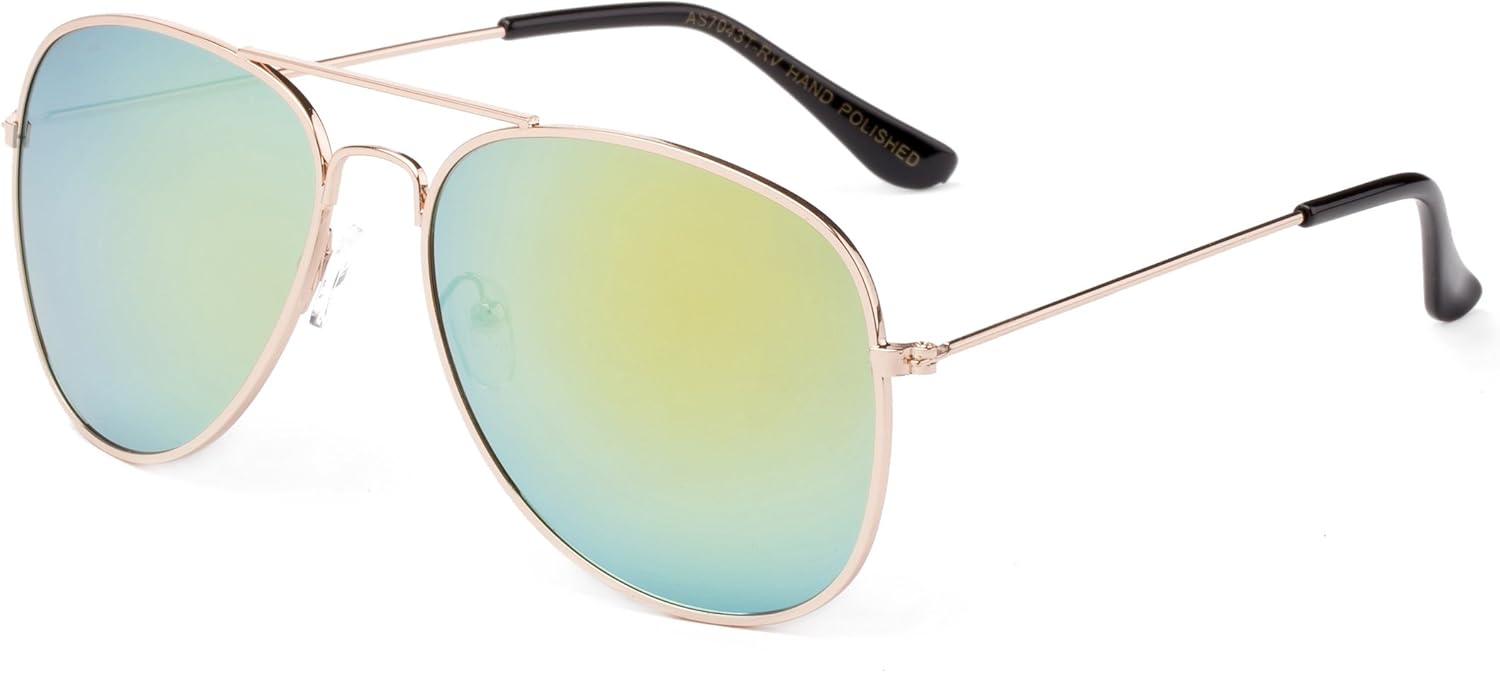 

Newbee Fashion - Классические солнцезащитные очки-авиаторы с зеркальными линзами, металлической оправой, для мужчин и женщин, с защитой от УФ-излучения Newbee Fashion Sunglasses, Gold/Yellow