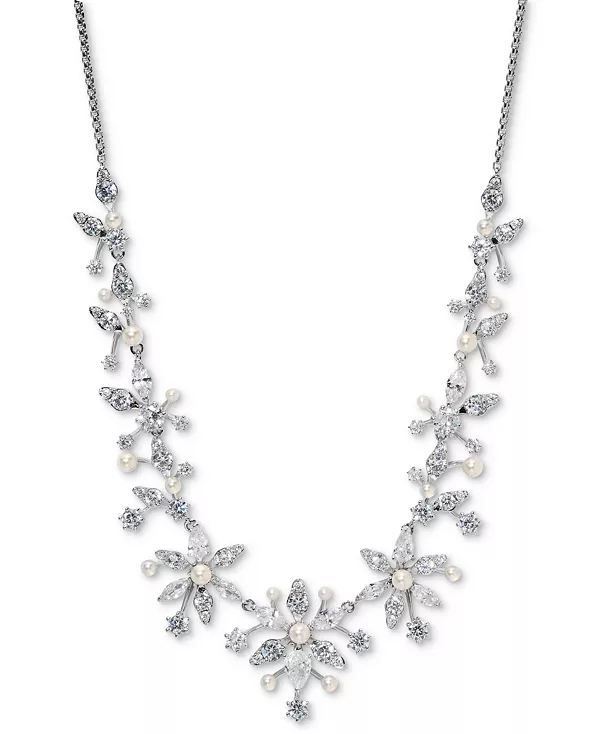

Ожерелье в форме цветка с кубическим цирконием и искусственным жемчугом, 15 дюймов + 3-дюймовая удлинительная вставка, эксклюзивно в Macy's Eliot Danori, rhodium