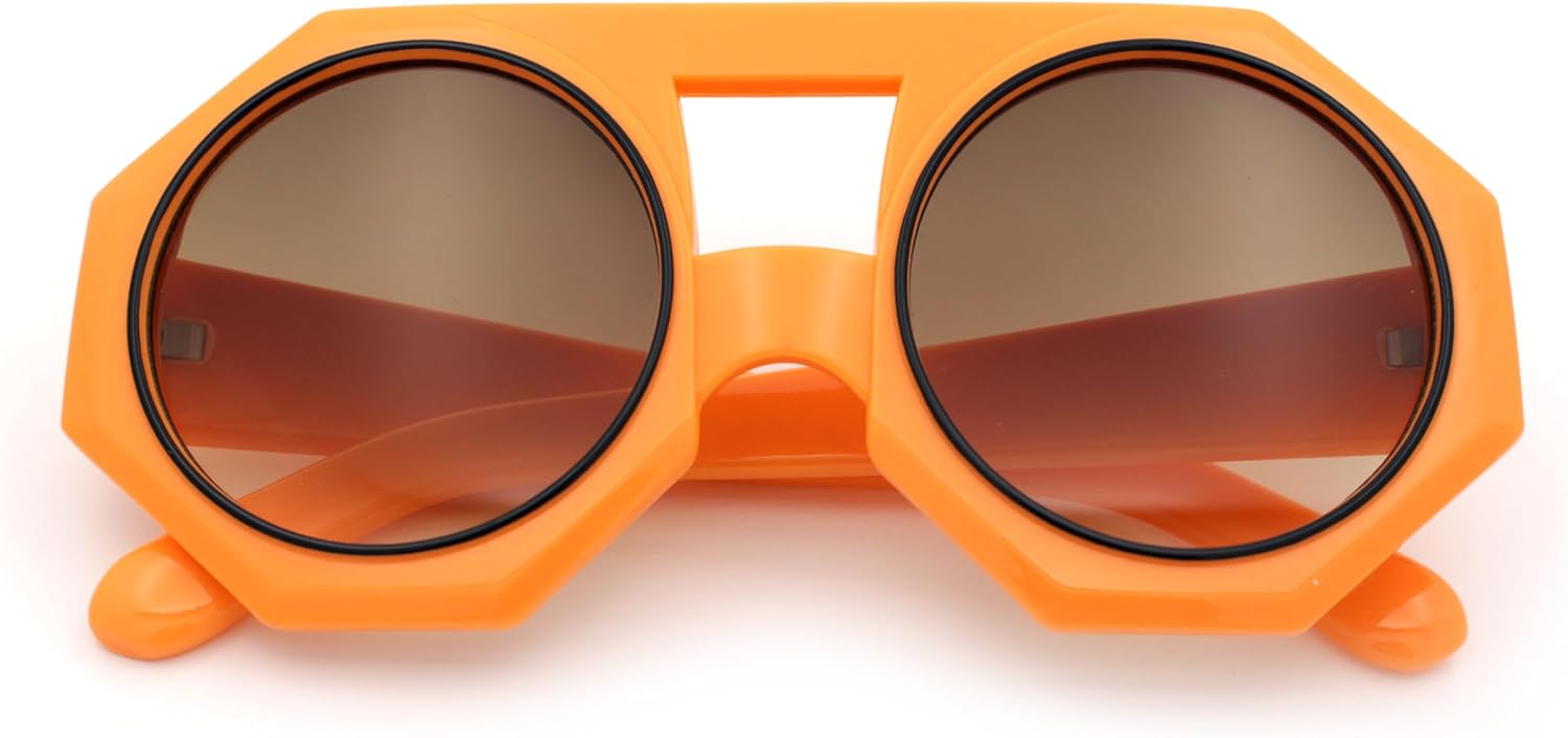 

Солнцезащитные очки SA106 с круглыми линзами, викторианским восьмиугольным оправой, плоской верхней частью и геометрическим дизайном, изготовленные из толстого пластика, Orange - Brown