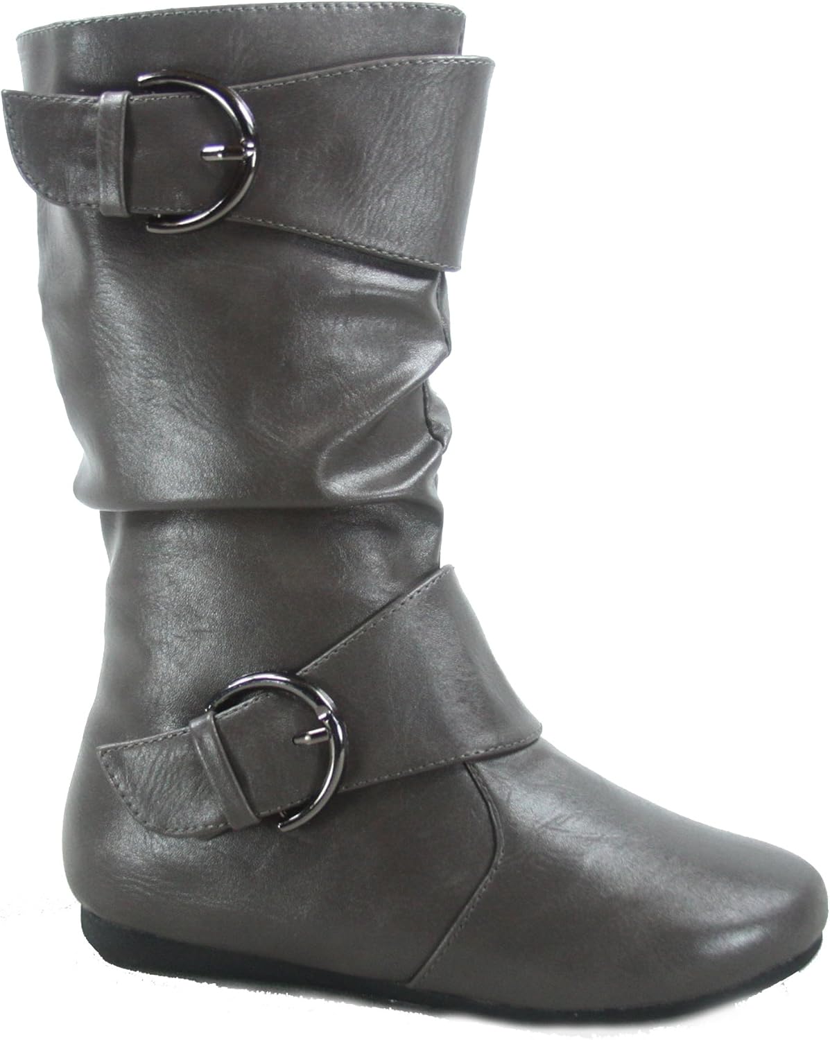 

Сапоги для девочек Link Klein-80K, детские милые с искусственной кожей, с двумя пряжками, молнией, плоским каблуком, средней высоты, Grey