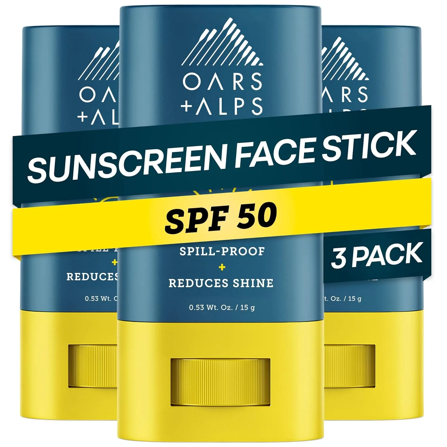 Oars + Alps матовый стик для лица с SPF 50, водостойкий солнцезащитный ролл-он, без отдушек, 0,53 унции, 3 шт 45.09 г (3 шт.), Clear