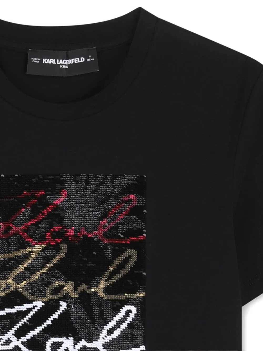 Футболка с пайетками и графическим принтом Karl Lagerfeld Kids, черный — фото 4