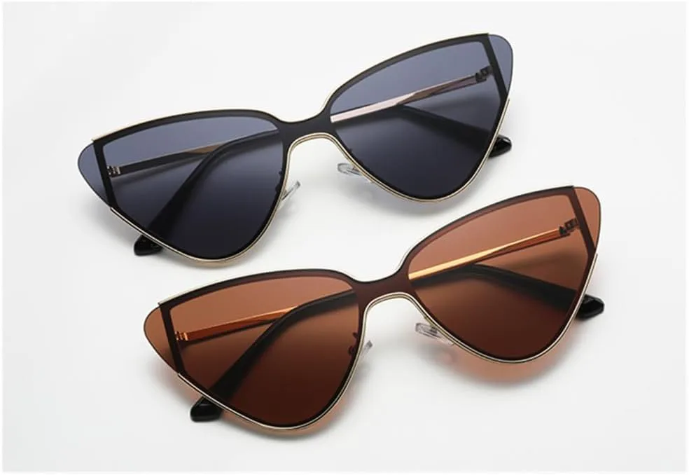 

Солнцезащитные очки в стиле «кошачий глаз» в стиле металл-панк для женщин и мужчин, цельные солнцезащитные очки, женские очки в стиле стимпанк MTZJH, Gold Black