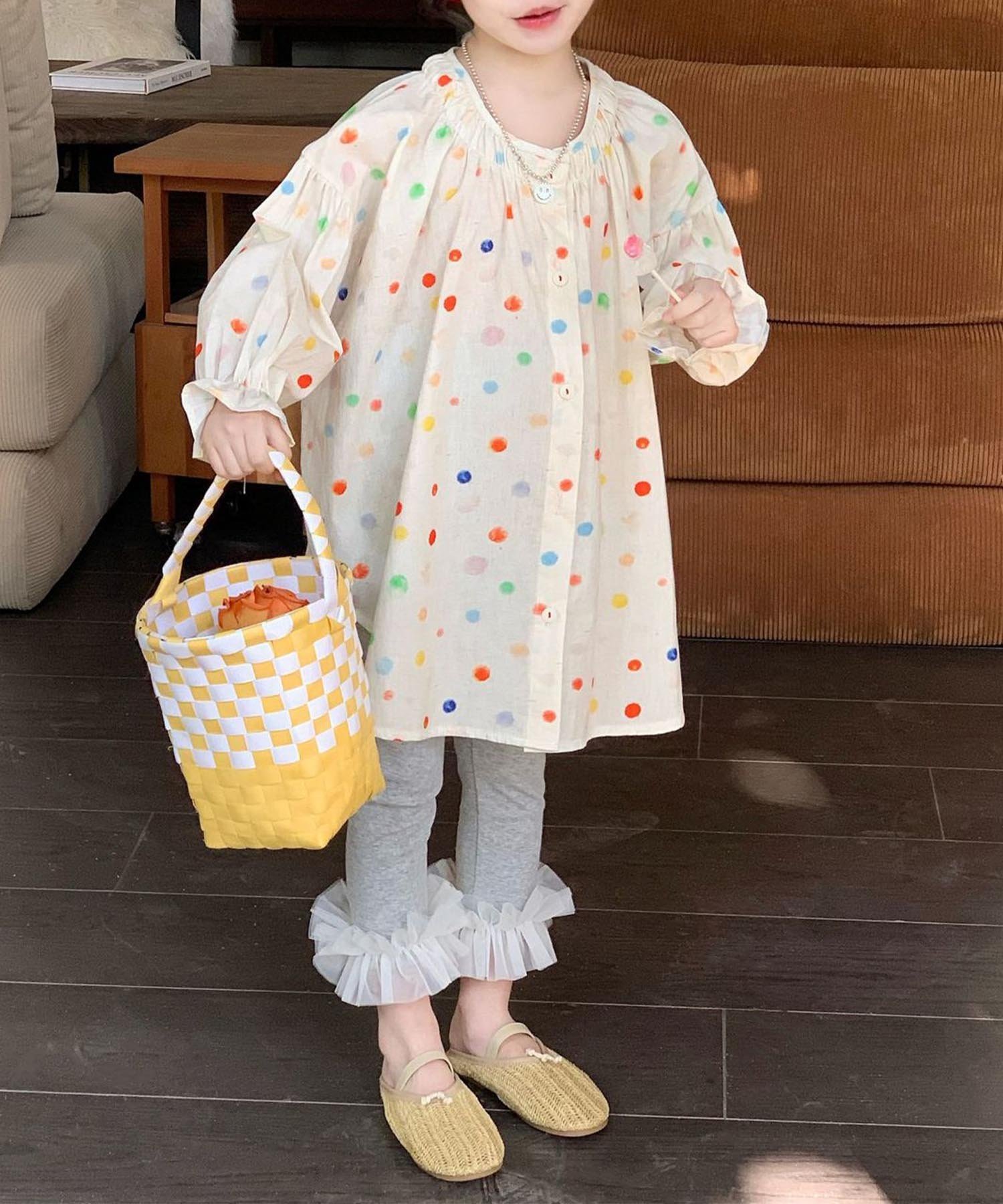 Блузка в точечный узор нежного цвета со сборками Aimoha Kids, off white