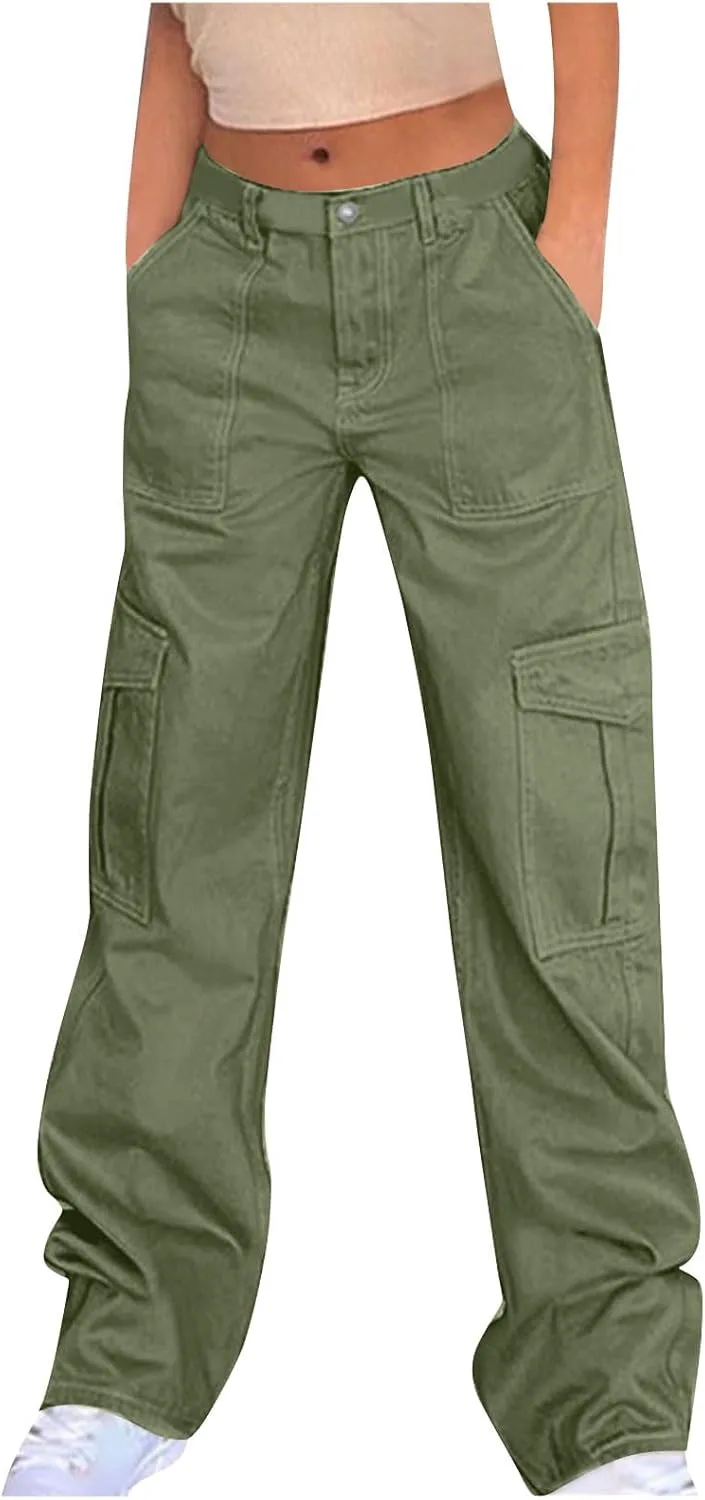 

Ruziyoog Cargo Pants для женщин High Waist Casual Baggy Stretchy Wide Leg