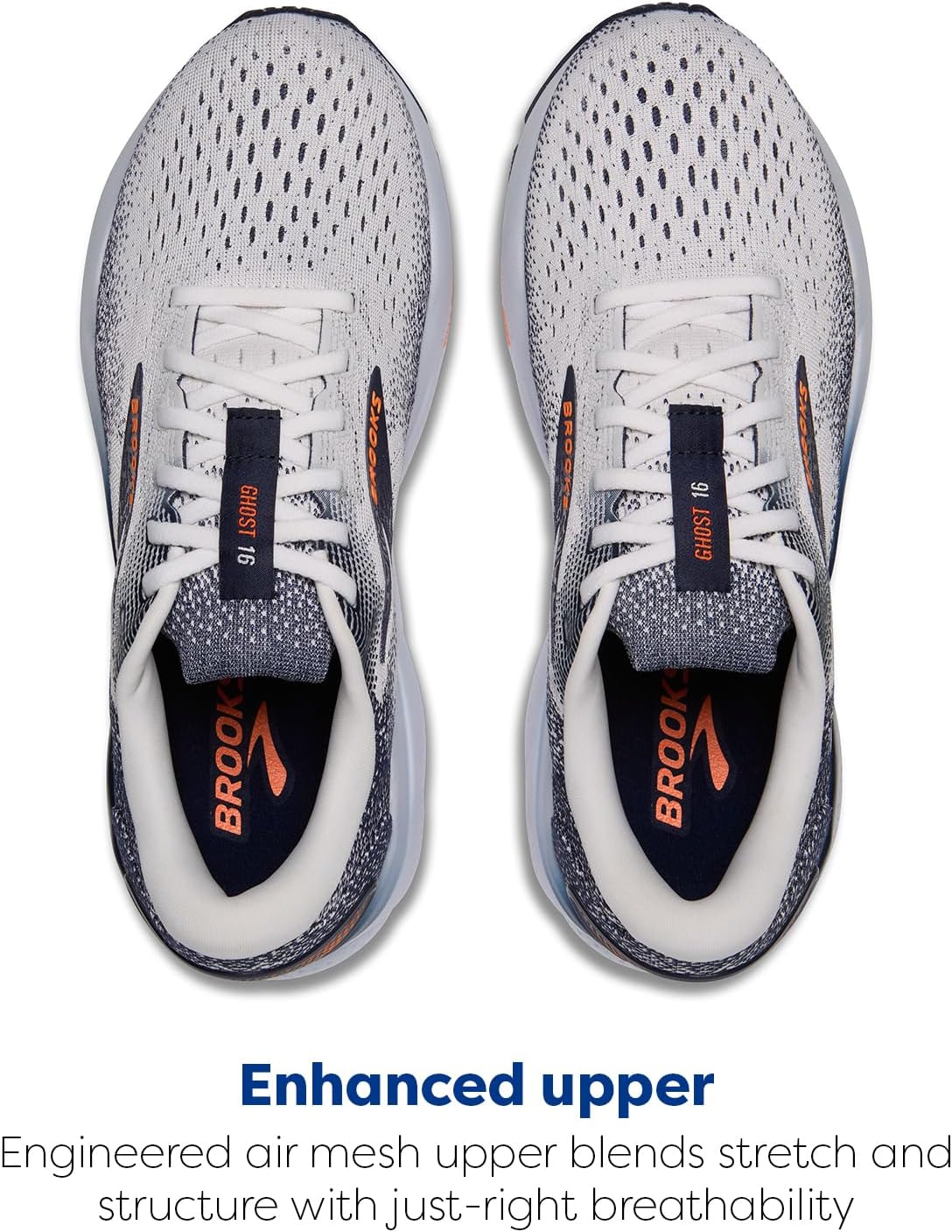 Мужские нейтральные беговые кроссовки Brooks Ghost 16, белый/оранжевый — фото 4