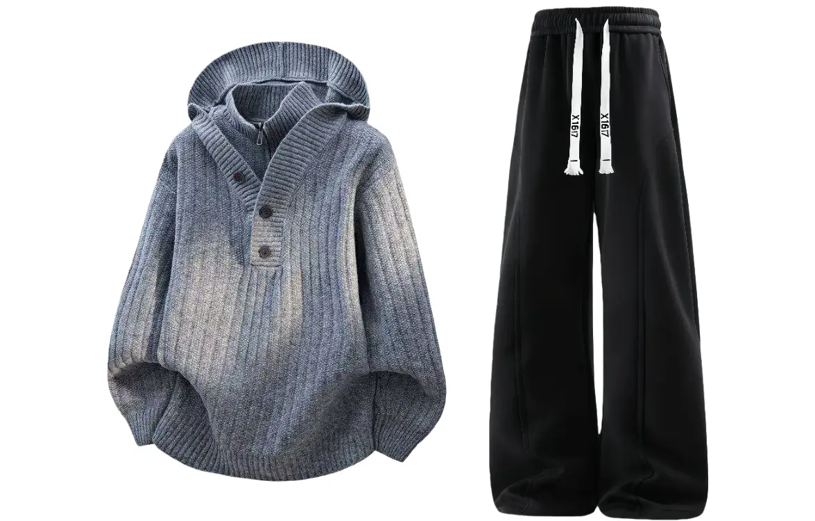 

Повседневный худи Unisex Casual Sportswear X1617, серый sweater+черный pants