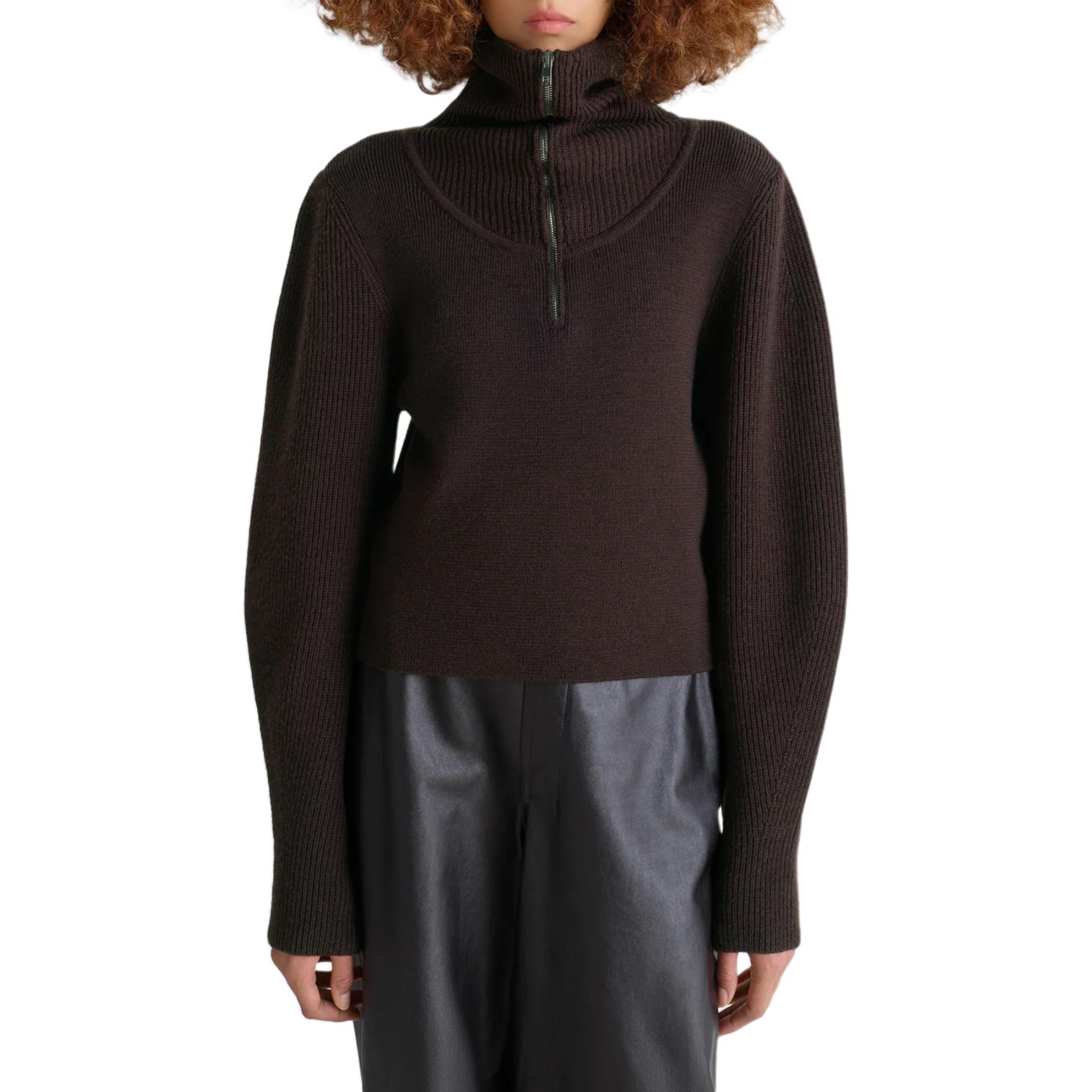 

Полузастегивающийся вязаный джемпер с высоким воротником Lemaire, темно-фиолетовый