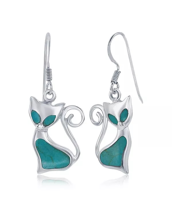 

Серьги в виде кошки из стерлингового серебра с бирюзой Simona, turquoise/aqua