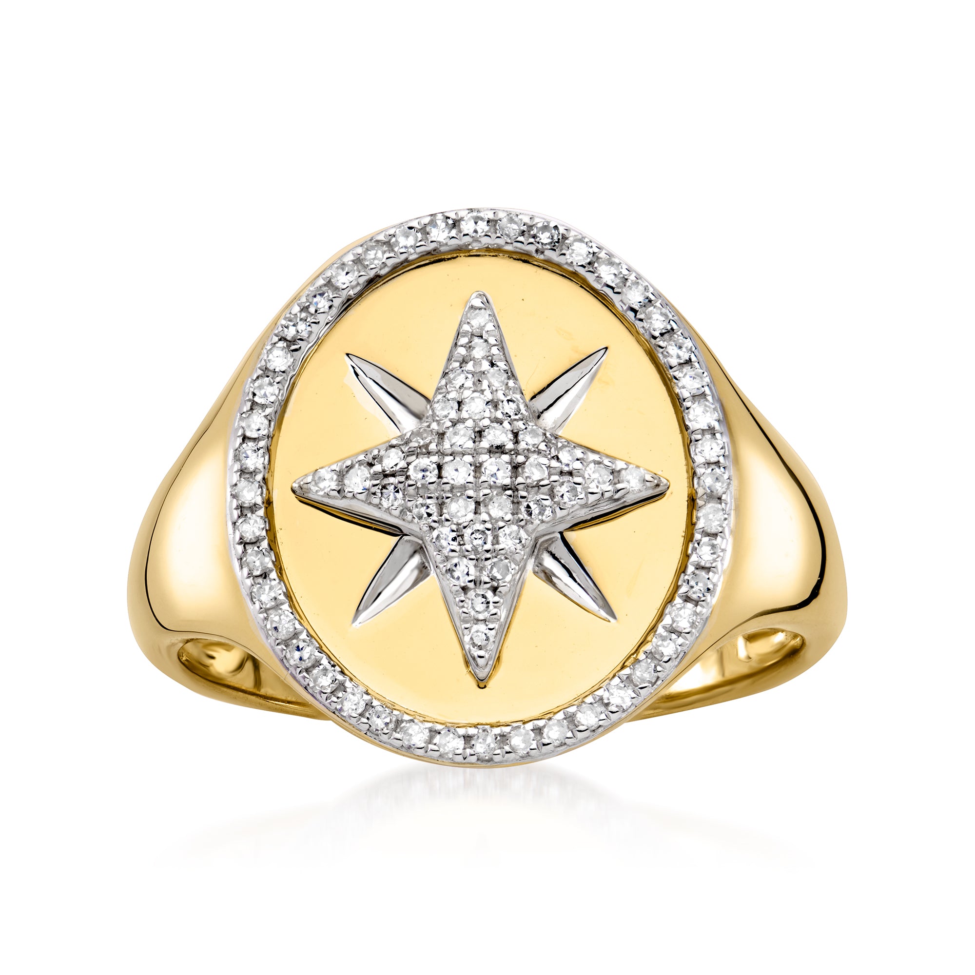 

Кольцо-печатка Ross-Simons Diamond Starburst из 14-каратного желтого золота Ross-Simons, белый
