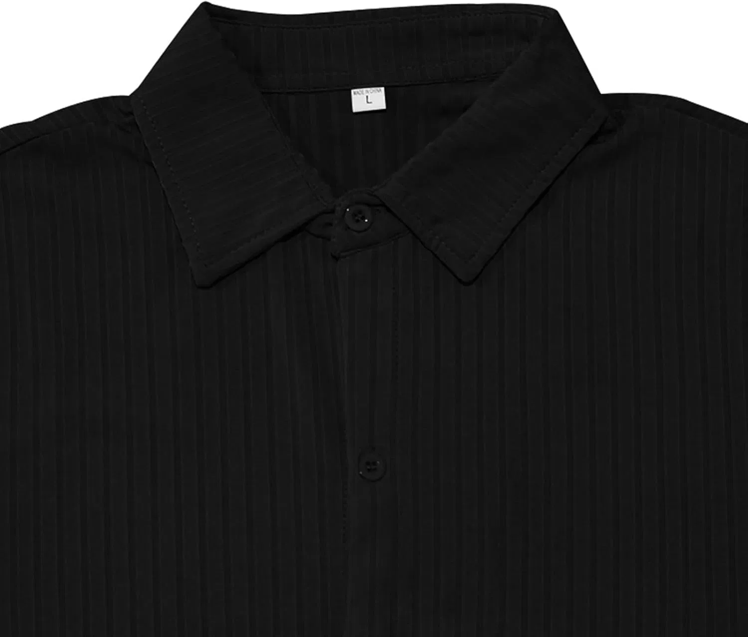 Мужская рубашка с коротким рукавом Slim Fit в вертикальную полоску, модный летний повседневный топ с лацканом Generic, черный — фото 4