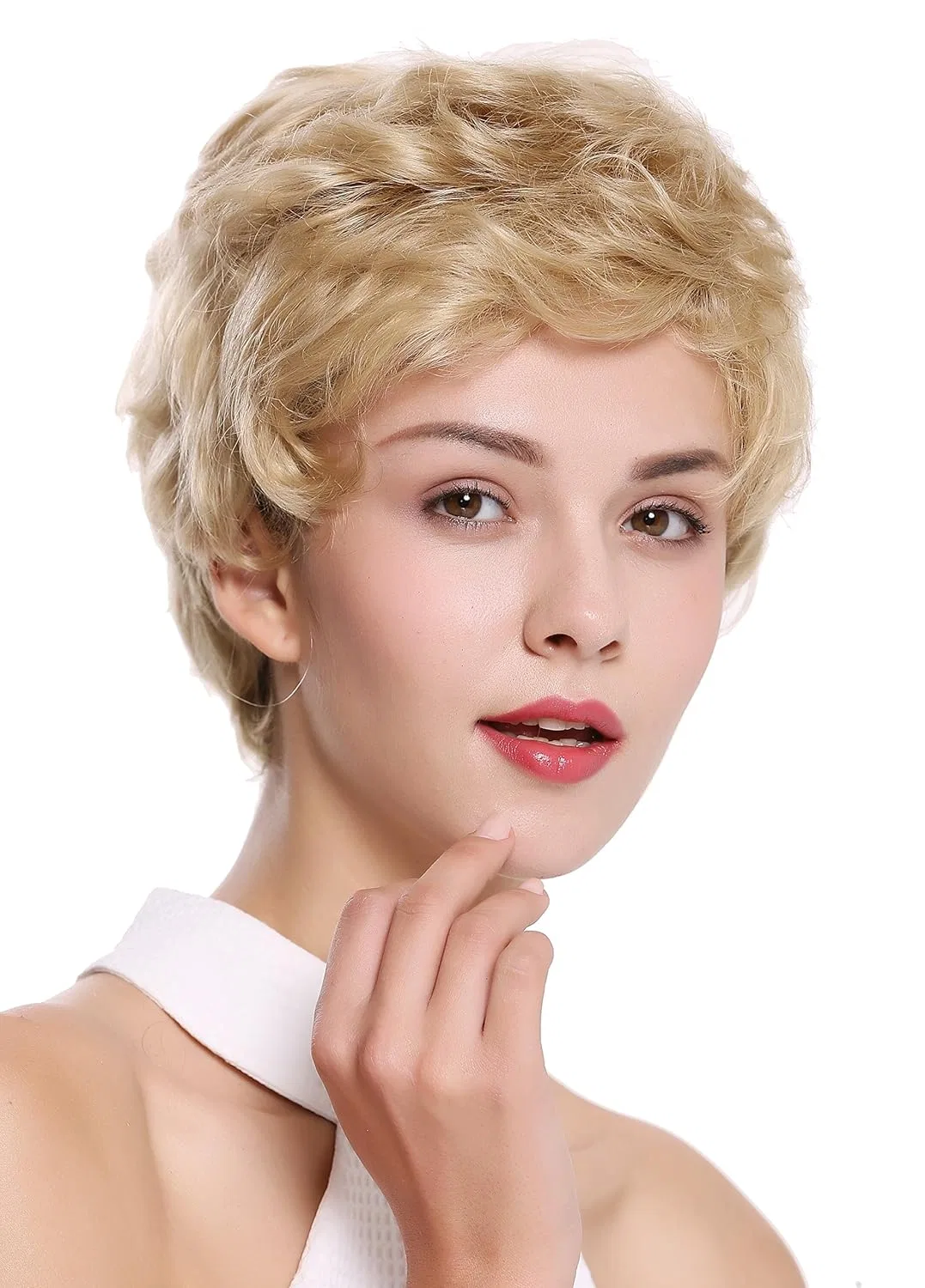 Короткий волнистый парик из натуральных волос WIG ME UP Wig Me Up, Ash Blonde (22)
