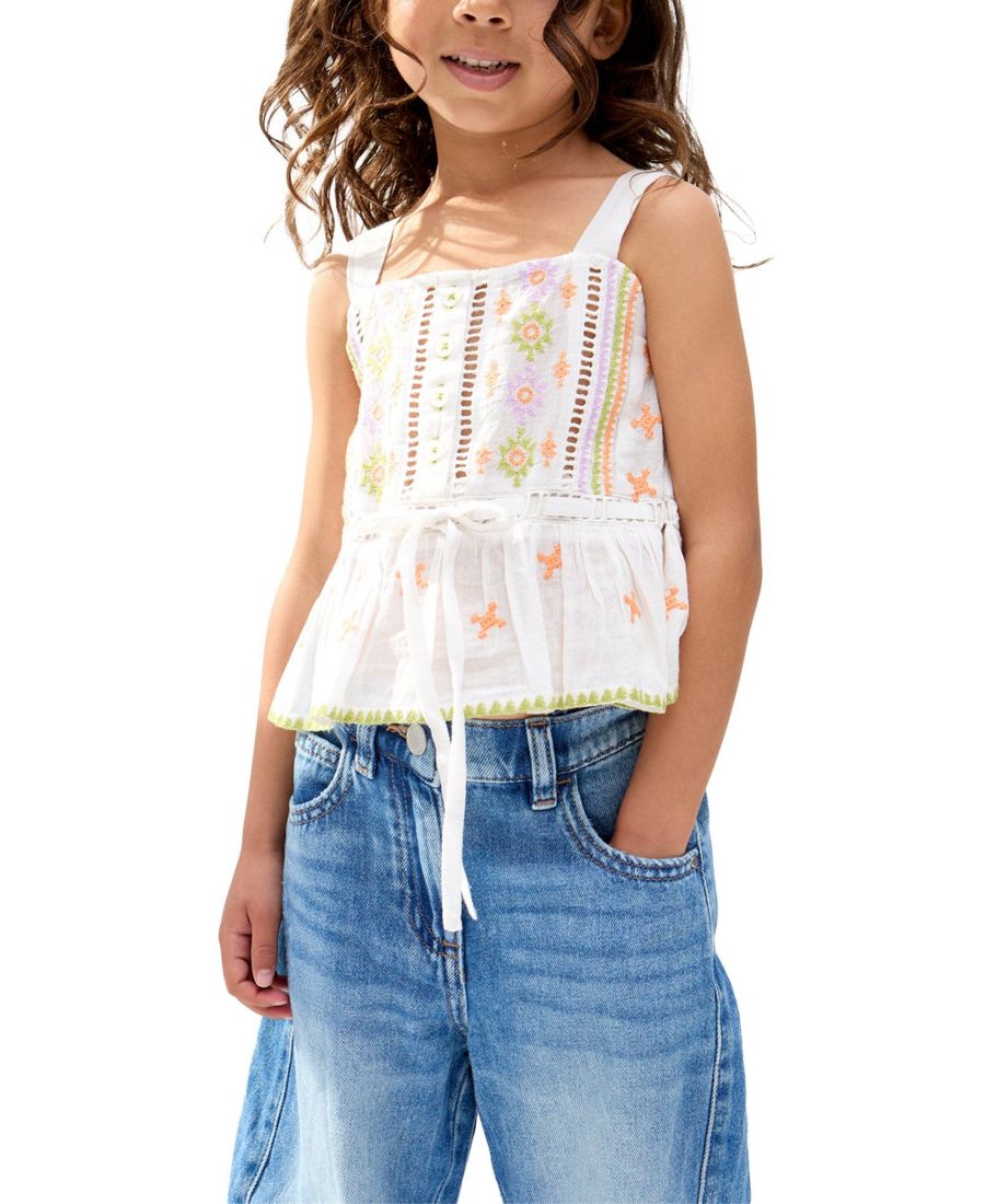 

Топ с кружевной вставкой и вышивкой по всей поверхности Raffya Kids, Ecru