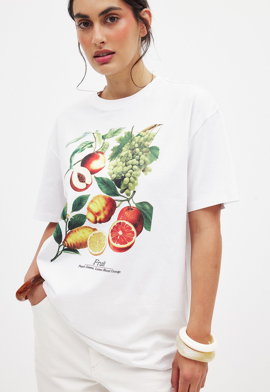 

Футболка с принтом PRINTED ROUND NECK NA-KD, белый