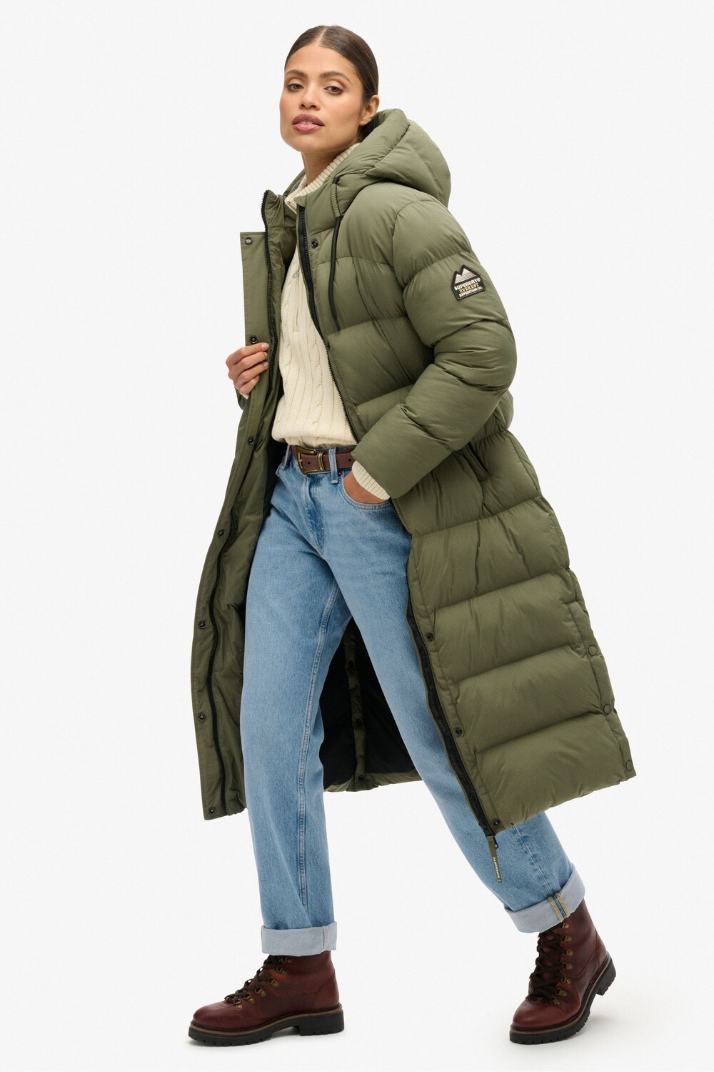 Удлиненная куртка пуховик из ткани рипстоп Superdry, зеленый — фото 4