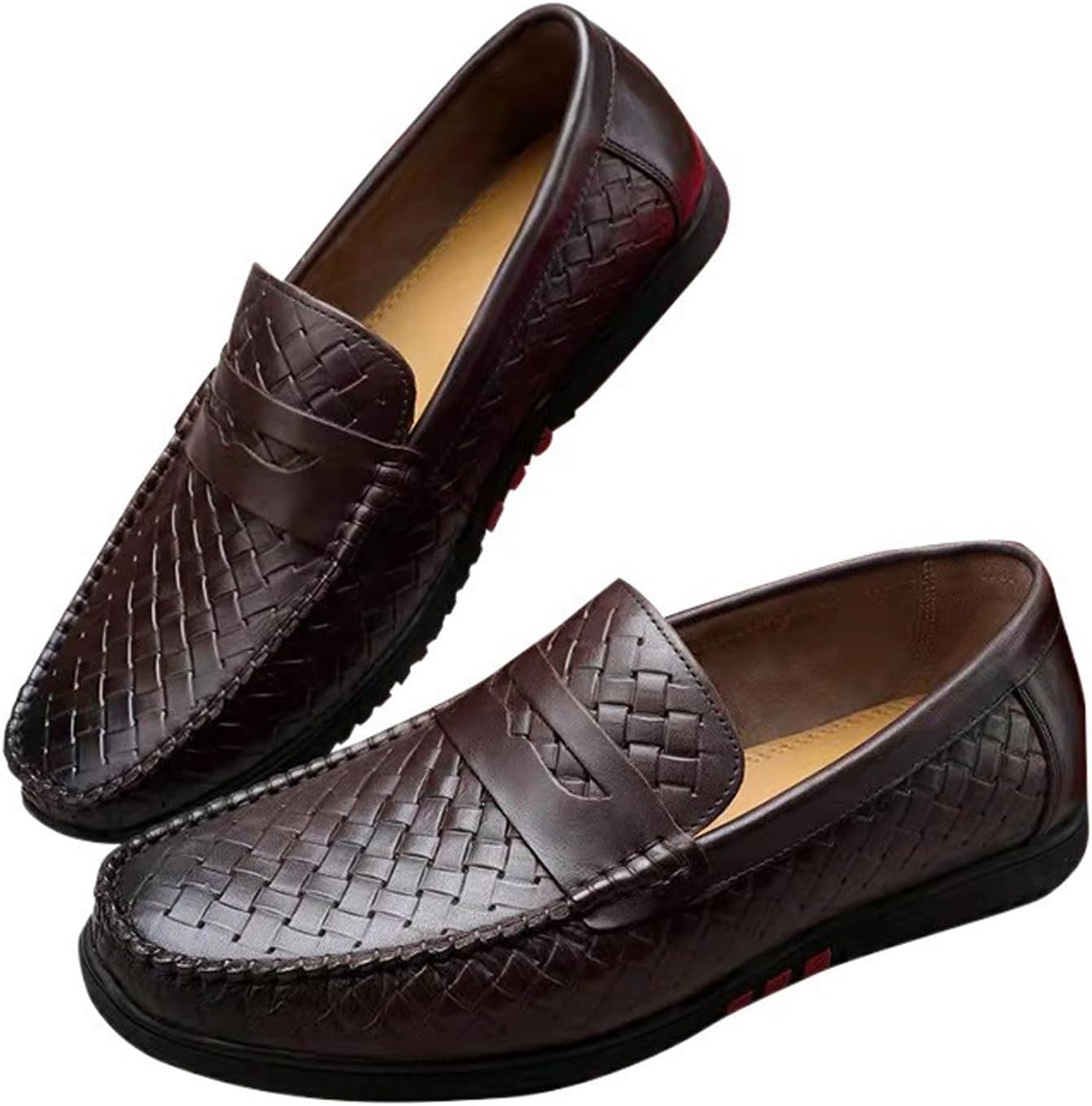 

Мужские повседневные кожаные слипоны Santimon Mens, лоферы с отделкой пенни, удобные дышащие мокасины для прогулок, летние ботинки и прогулок на лодке, Coffee