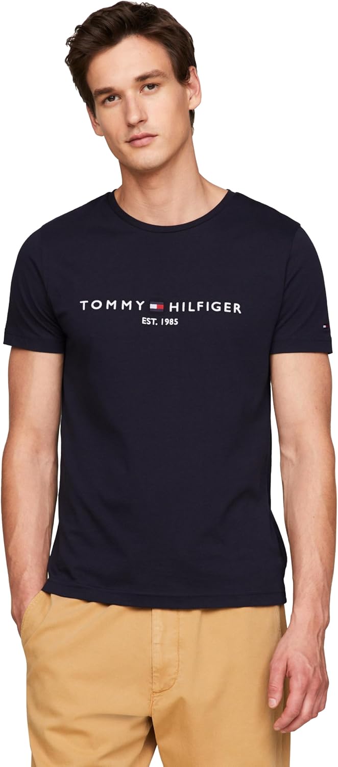 

Мужские хлопковые футболки Tommy Hilfiger с коротким рукавом и вышитым логотипом, Sky Captain