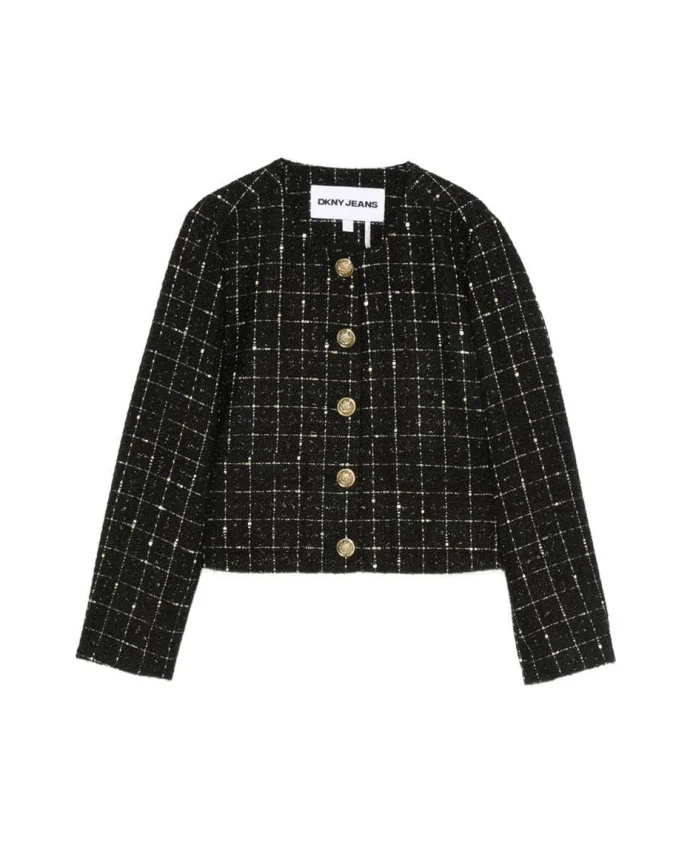 

Укороченный твидовый жакет из букле Dkny, черный