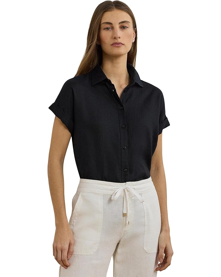 

Рубашка Lauren Ralph Lauren Petite Relaxed Fit Linen Short-Sleeve Shirt, цвет Polo Black