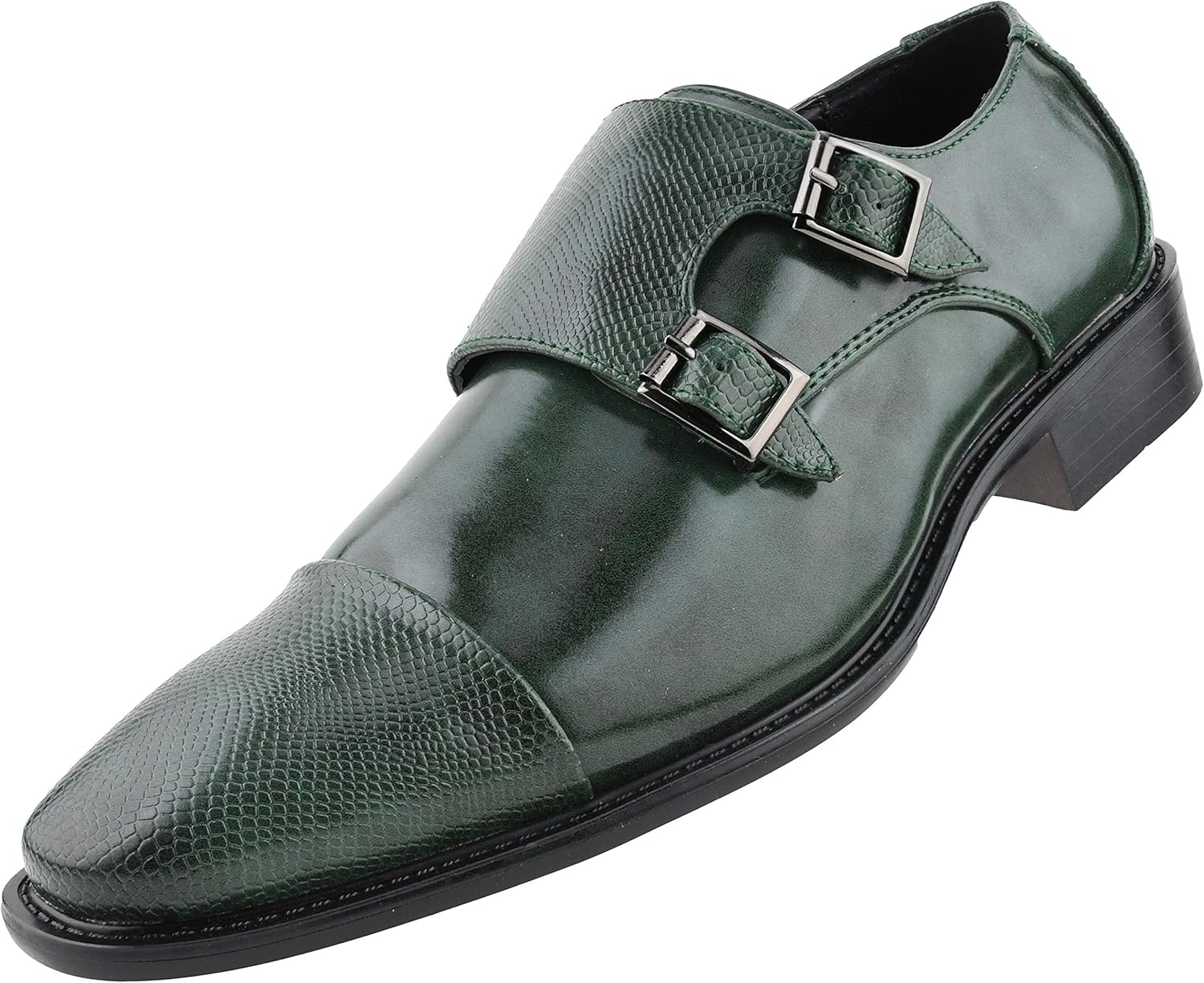 

Мужские туфли с монк-ремнем Bolano Bancroft - туфли без шнуровки для мужчин с тисненным носком - дизайнерские официальные туфли с двойным монк-ремнем, зеленый