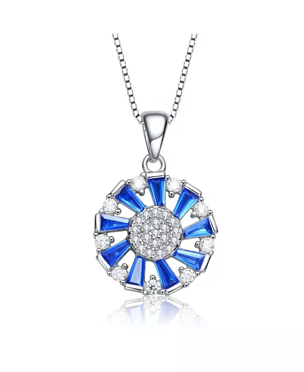 

Ожерелье из стерлингового серебра с подвеской в виде венка из кубических цирконий круглой и багетной огранки Genevive, blue