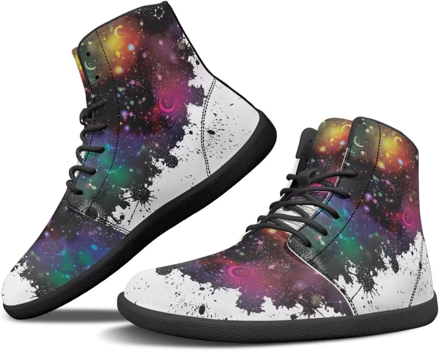 

Женские высокие кеды JoyLamoria с мраморным рисунком, спортивные туфли для ходьбы и тенниса, кожаные минималистичные обувь на шнуровке для улицы, Rainbow Space Colorful Star