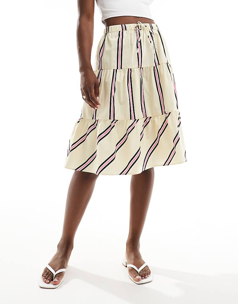 

ASOS DESIGN – Ярусная юбка длиной до колена в желтую и розовую полоску
