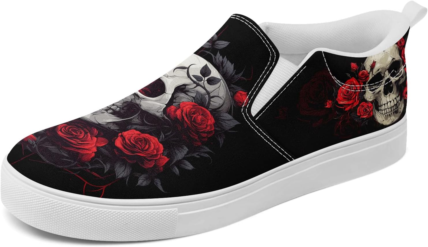 

Женские готические кеды с черепом coolcustomize, слипоны, эластичный текстиль, повседневные лоферы, рок и панк, низкие кеды для ходьбы, мужские, белый