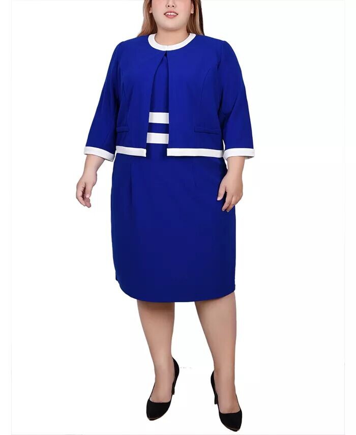 

Платье больших размеров с цветными блоками и рукавами до локтя, комплект из 2 предметов NY Collection, мультиколор