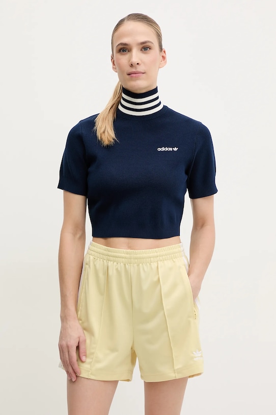 

Футболка-поло с коротким рукавом и высоким воротником Adidas Originals, темно-синий