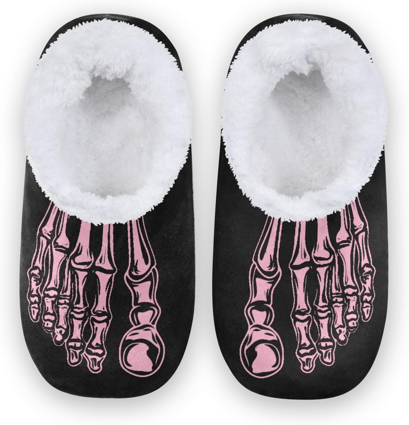 

Домашние зимние тапочки DOMIKING с рисунком скелета, пушистой нескользящей мягкой подошвой, уютные домашние тапочки для мужчин и женщин. Подходят как мужчинам, так и женщинам, розовый