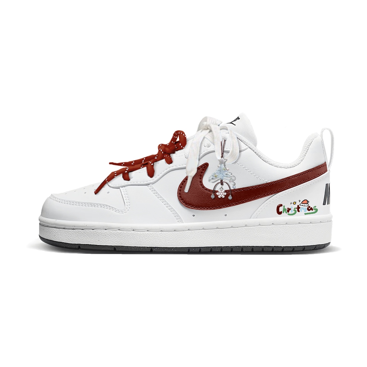 

Nike Детские скейтбордистские кроссовки Court Borough Snow Tree Starlight Low top, белые, красные, зеленые, для подростков