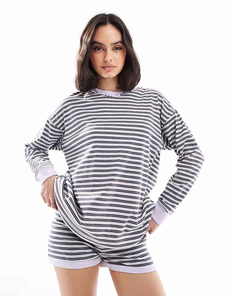 

Полосатый топ Cotton On с длинными рукавами в черном и сером цвете Cotton:On