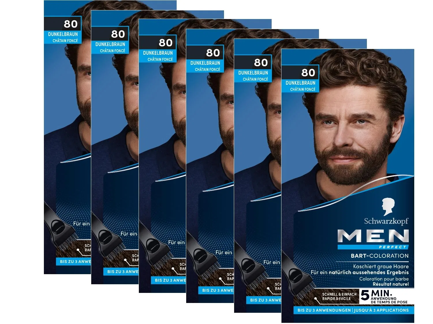 Краска для бороды Schwarzkopf Men Perfect 80 Натуральный черно-коричневый, 6 x 30 мл Men Perfect