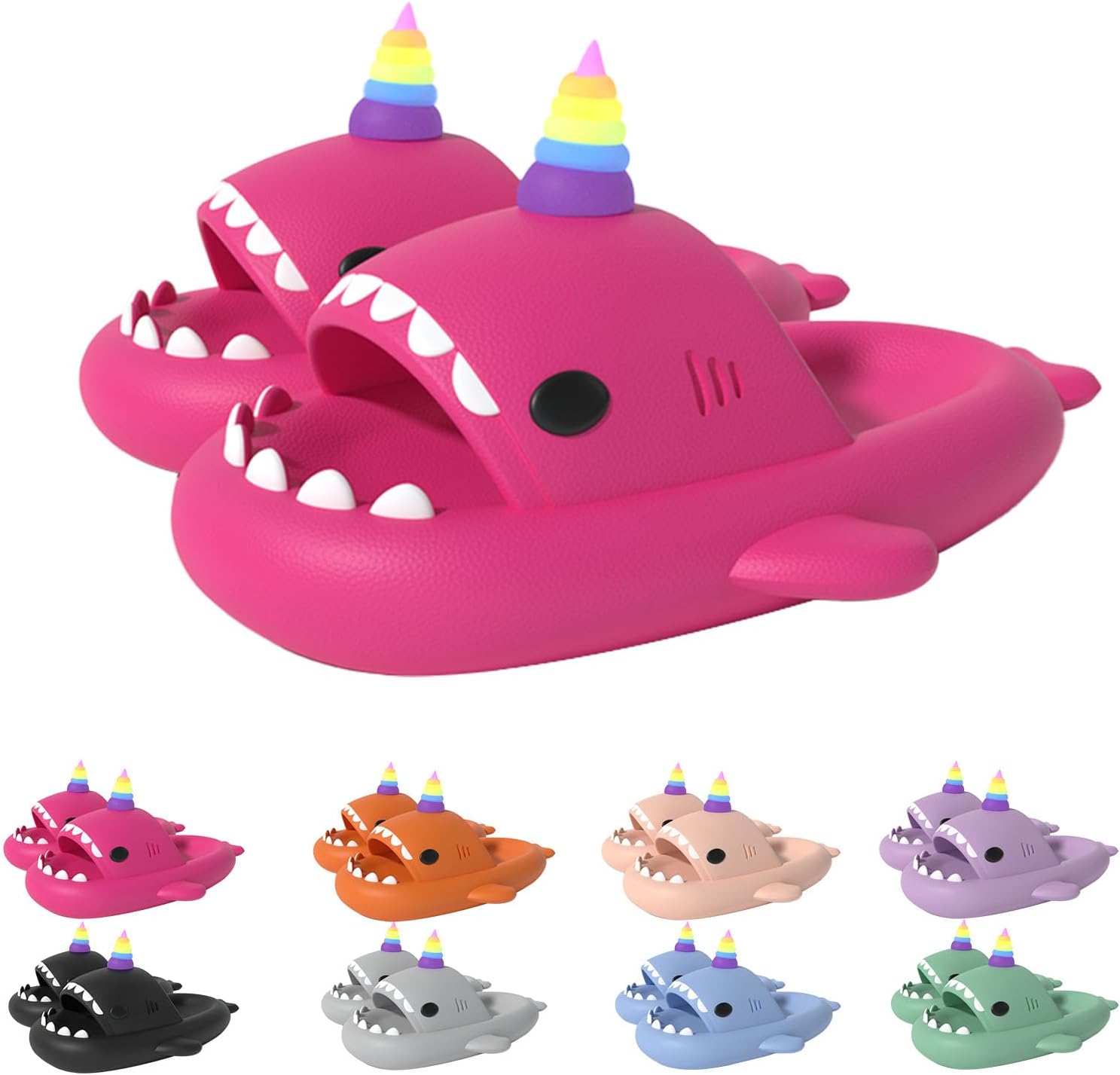 

Сланцы Zureto Unicorn Shark, новые тапочки-акулы 2024 года, светящиеся в темноте, супер мягкий материал EVA, удобные сандалии