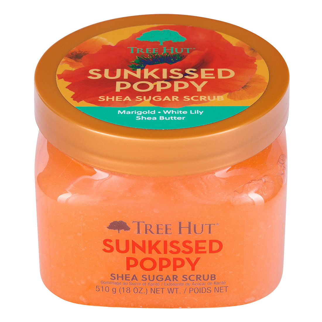 

Скраб для тела с цветочным ароматом shea sugar scrub sunkissed poppy Tree Hut, вес 510 гр.