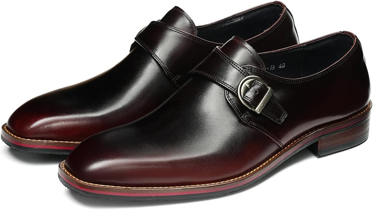 

Мужские туфли с одной пряжкой Santimon Monk Strap - Формальные туфли из натуральной кожи с пряжкой и амортизирующей стелькой для бизнес-кэжуал, вечеринок и свадеб, коричневый
