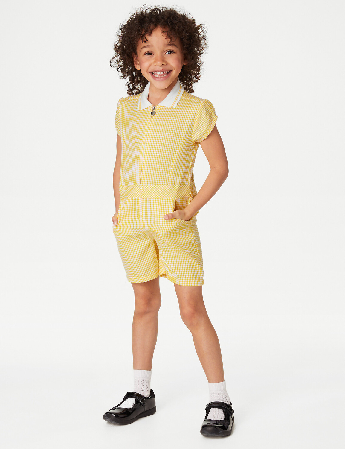 

Школьный комбинезон в клетку для девочек (2–14 лет) Marks & Spencer, желтый