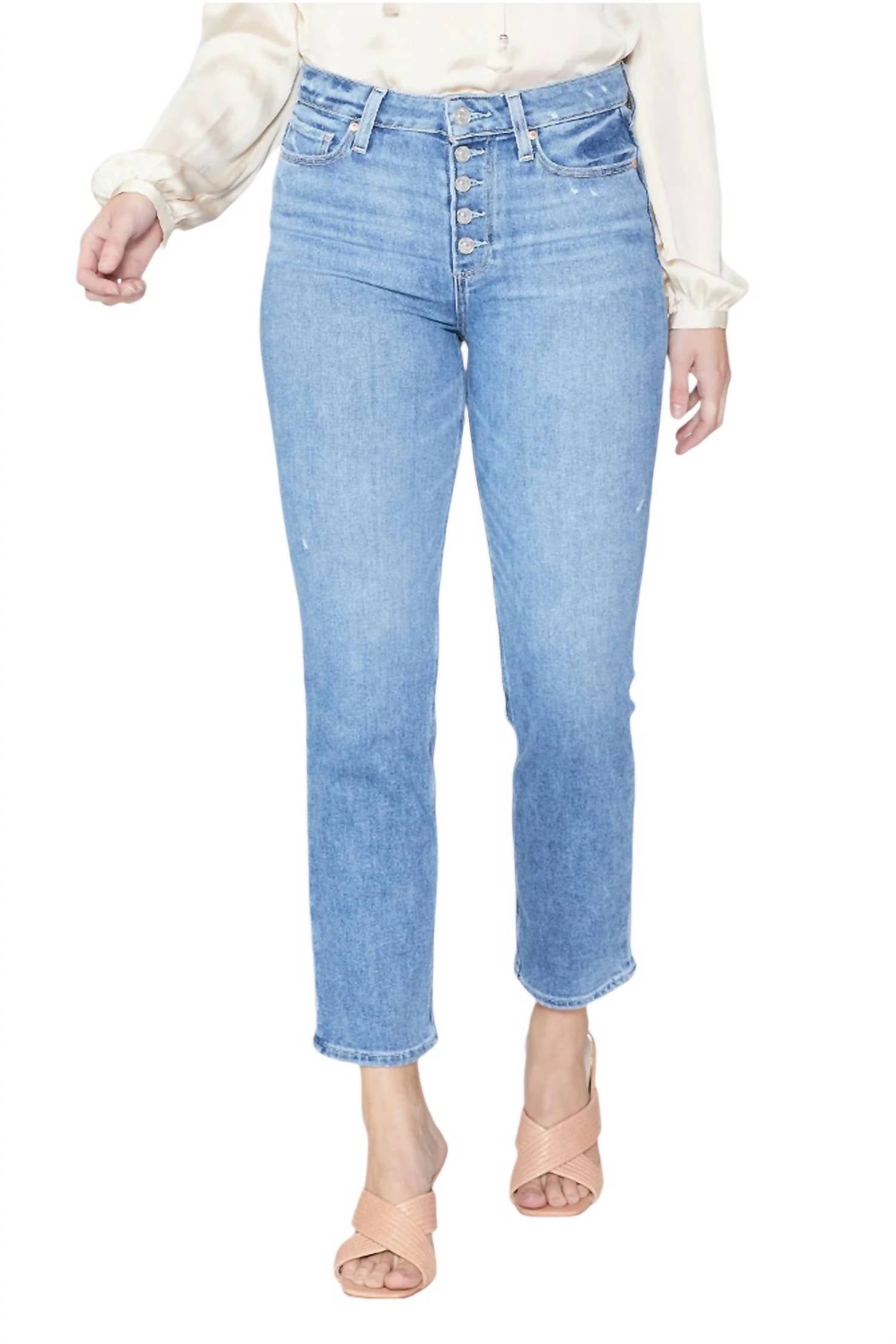 

Джинсы Cindy Crop Exposed Button Fly High Rise с высокой посадкой в ​​стиле Say Anything Distressed Paige