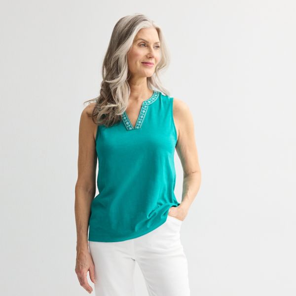 

Маленький топ с вышитым краем Croft & Barrow, цвет classic teal