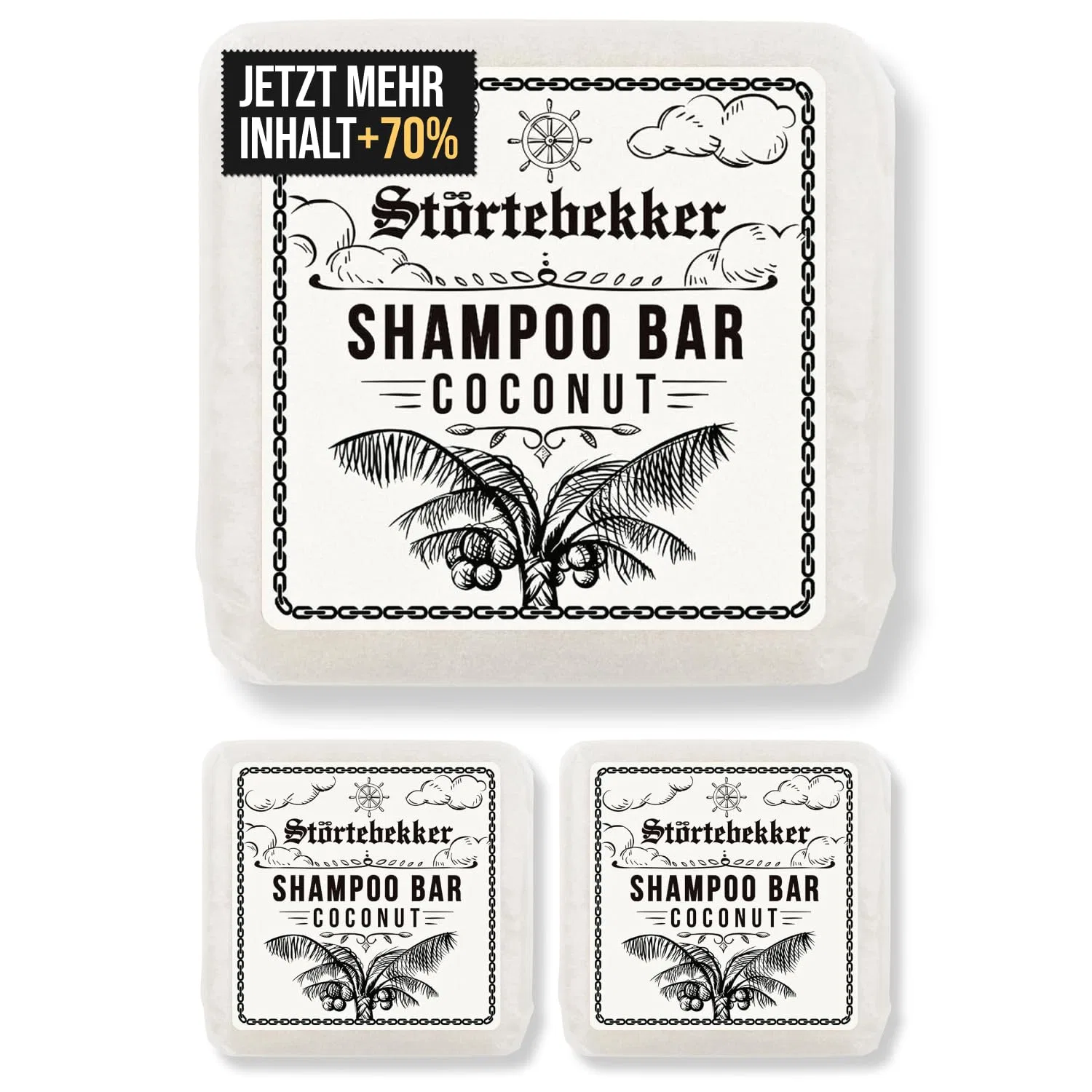 Твердый шампунь-бар 3-в-1 с кокосом Störtebekker Premium Störtebekker Shaving Accessories, 3 X 100 G