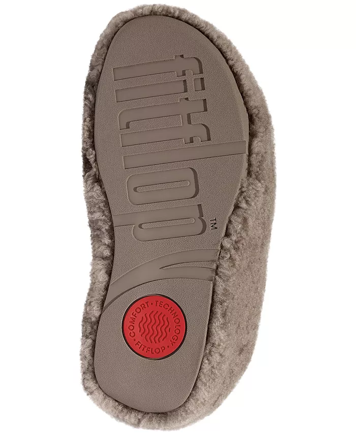 Женские шлепанцы Shuv Curly с искусственным мехом и клиновидной подошвой Fitflop, загар/бежевый — фото 4