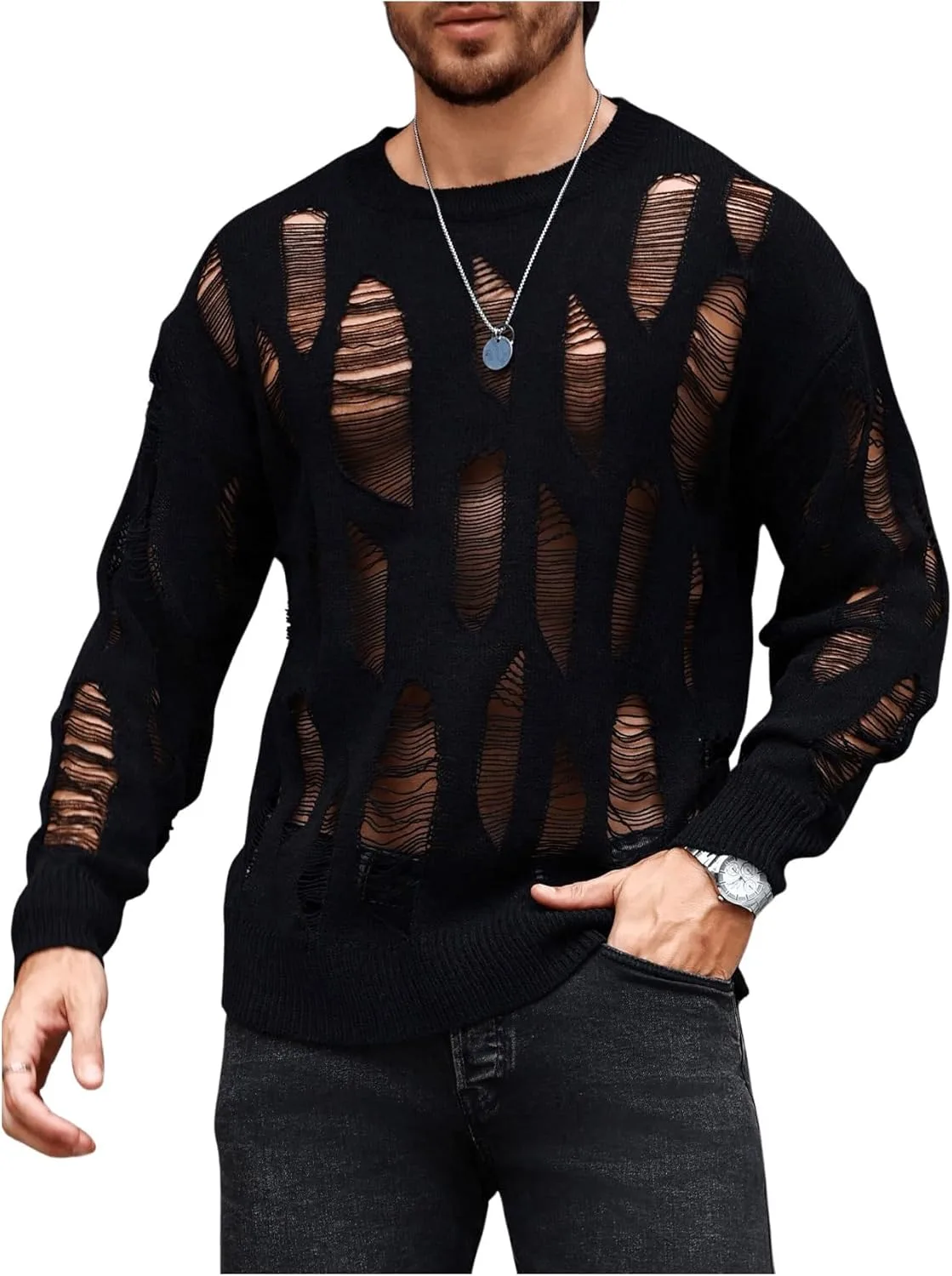 

Мужской свитер Verdusa с ажурным узором и эффектом потертости