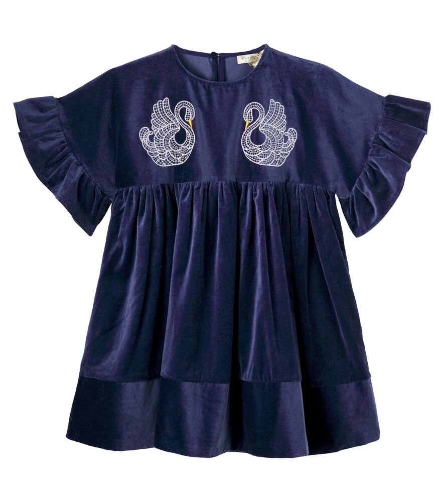 

Вышитое платье из хлопкового вельвета Stella McCartney Kids, Blue