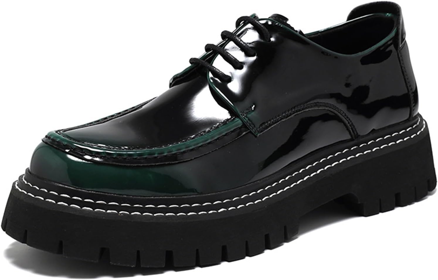 

Мужские оксфорды на платформе из лакированной кожи, классические с квадратным носком, шнуровкой, противоскользящие, круглые модные формальные оксфорды Generic, зеленый