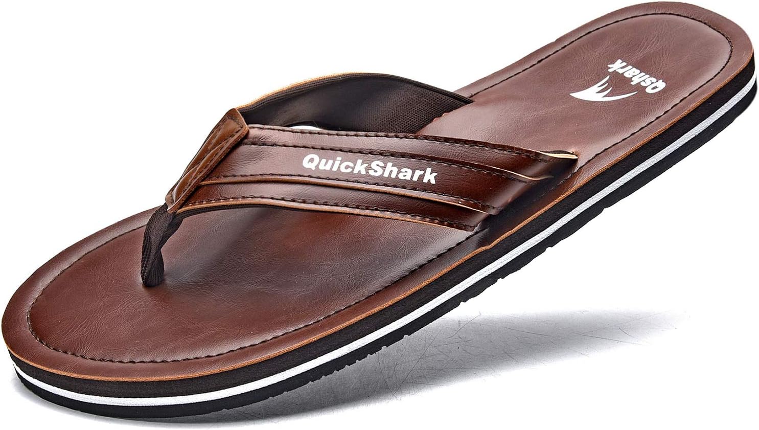 

Мужские шлепанцы Quickshark с кожаной подошвой и поддержкой свода стопы, пляжные сандалии, коричневый/белый